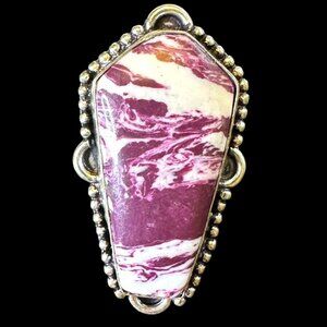 Natural Spiny Oyster Purple Dahlia Stone Sterling Silver Overlay Ring Size 8